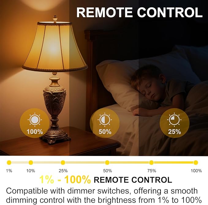 KINUR Amber Sleep Light Bulbs, 1600K, Blue Light Blocking A19, 9W Night Light for, Livingroom, Bedroom, Bathroom, Hallway, Stairs, Kitchen,4 Pack with 2 Remote Control