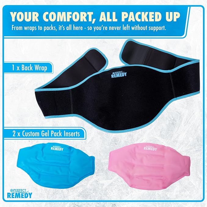 Perfect Remedy Back Ice Pack Wrap for Pain Relief, Ice Packs for Injuries Reusable with 2 Gel Inserts for Lumbar Pain, Sciatica, Coccyx, Surgery Recovery, Herniated Disc Relief, Hot & Cold Therapy