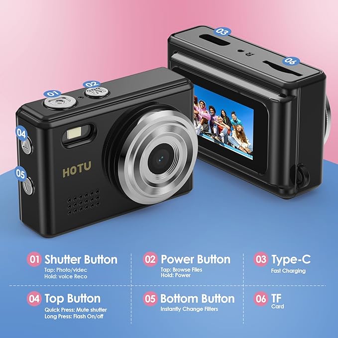 Mini Keychain Digital Camera, Y2K Pocket-Size Mini Camera, 2MP 1080P Small Camera with 32GB Card, Video Recorder with Long Battery Life for Travel, Party and Vlog (Black)