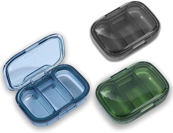 3 Pack 3 Compartment Pill Box, Moisture Proof Pill Case, Travel Pill Organizer for Pocket Purse, Daily Portable Medicine Vitamin Box, Fish Oil Box, Supplement Box