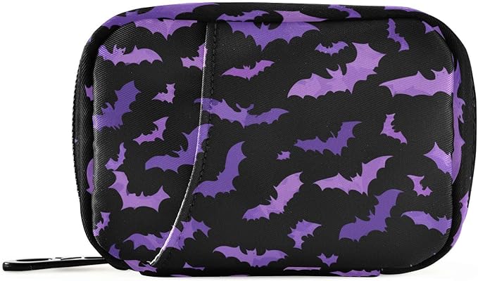 Ollabaky Pill Organizer Halloween Purples Bats Travel Pill Cases Bag Portable Pill Container 7 Days Pill Box Organizer Vitamin Supplement Holder for Family Business