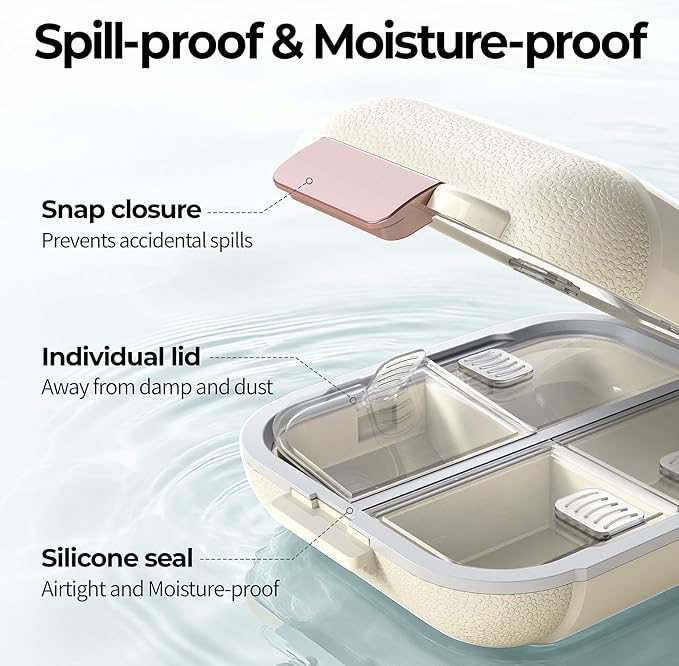 7 Compartments Travel Pill Organizer, Foldable Portable Airtight Daily Pill Box, Compact Pill Case for Purse & Pocket, BPA-Free Medicine Organizer for Vitamins Fish Oil Supplements (White)