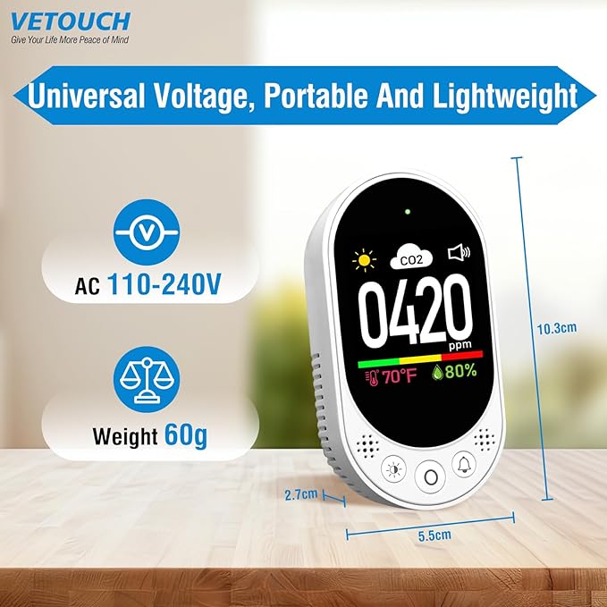 Plug-in CO2 Detector, 3-in-1 Air Quality Monitor with Temperature & Humidity, Manual Calibration, CO2 Alarm Function, Ideal for Home, Office, School, and Gym, Real-time Monitoring -1Pack