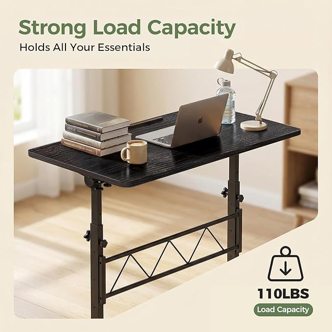 GTPLAYER Small Standing Desk Adjustable Height, 30.7"-46.4" Portable Computer Table Mobile Desk Workstation Stand Up Desk with Wheels Compact Rolling Table for Home Work Treadmill Walking Pad Black