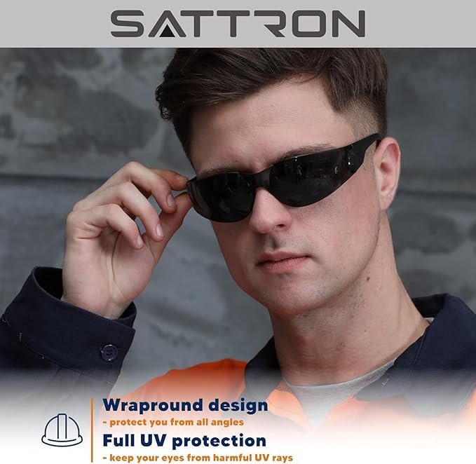 3 Pack of Tinted Safety Glasses, Scratch & Impact Resistant Protective Eyewear, Dark Lenses for UV Protection