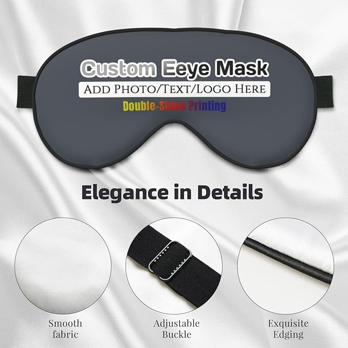 Personalized Eye Masks,Customized Sleep Blindfold Eye Mask,Custom Blackout Eye Cover with Adjustable Strap for Travel and Nap Dark Heather