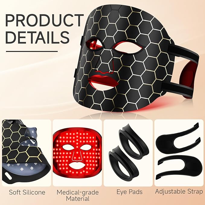 Red Light Therapy Mask for Face,LED Light Therapy mask FM-01, Portable Red Light Therapy Mask, (Black)