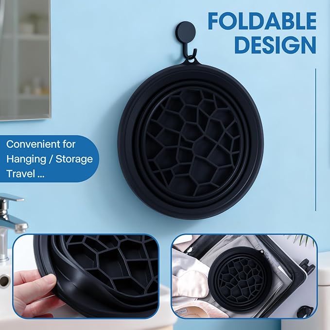 Portable Facial Ice Bath Bowl - Foldable Silicone Bowl with Built-In Ice Tray for Skincare, Suitable for Skin Facial Icebath at Home (Black)