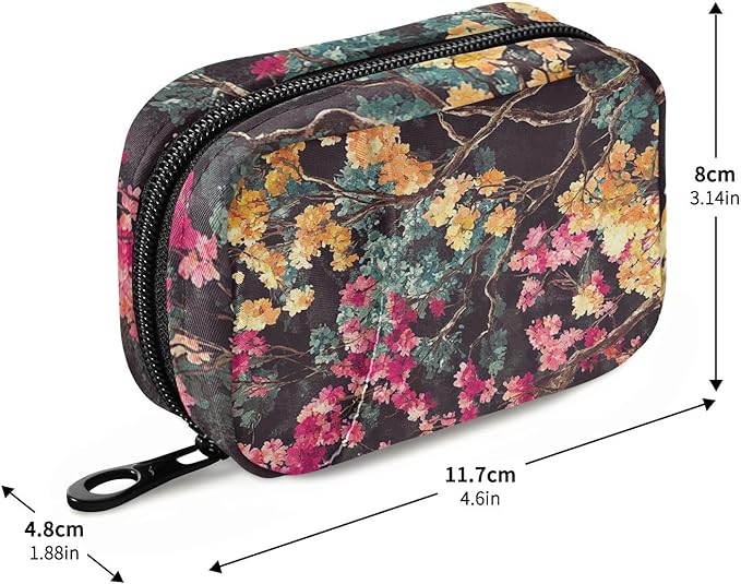 Multicolored Blossom Trees Travel Pill Organizer Case Box Container Weekly Portable Vitamin Medicine Holder Storage Bag with Zipper Removable