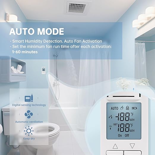 Smart Humidity Sensor Switch, Ortis Auto Bathroom Fan Control with Real-Time LCD Display, for Bathroom Basement Garage Moisture Protection, Neutral Wire Required