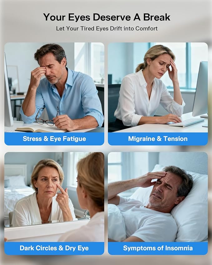 Eye Massager, Heated Eye Mask for Migraines/Strain/Dry Eyes Relief, Smart Sleep Mask with Heat & Bluetooth Music, Mothers Day Gifts for Mom, Birthday Gifts for Women Men