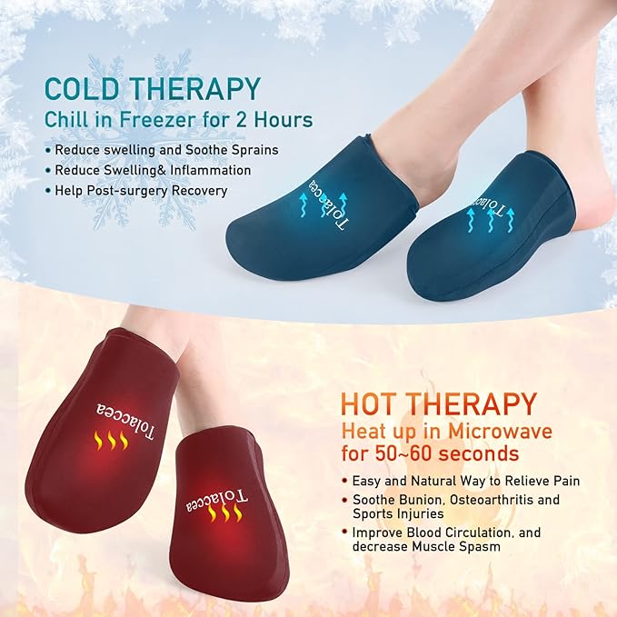 Foot Ice Pack for Toes,Reusable Gel Ice Pack for Hot and Cold Therapies,Flexible Cold Pack for Foot Tendonitis, Plantar Fasciitis, Swelling, Sprained, Post-Surgery Recovery 1 Pair
