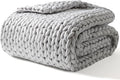 YnM Weighted Blanket, Handmade Chunky Yarn Knitted Design, Soft and Cozy, Temperature Regulating and Breathable, Machine Washable Throw for Sleep or Home Decor (Silver Grey, 80x87 Inch, 25lbs)