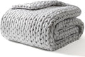 YnM Knitted Weighted Blanket, Hand Made Chunky Knit Weighted Throw Blanket for Sleep, Stress or Home Décor (French Silver, 60''x80'' 20lbs), Suit for One Person(~190lb) Use on Queen/King Bed