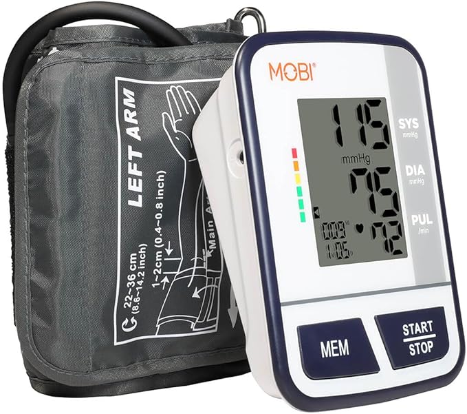 MOBI Blood Pressure Monitor Digital Upper Arm Blood Pressure Machine for Indoor/Outdoor Use with 120 Reading Memory Quick & Easy BP Machine Adjustable Arm Cuff 8.6"- 14.2" Large LCD Display