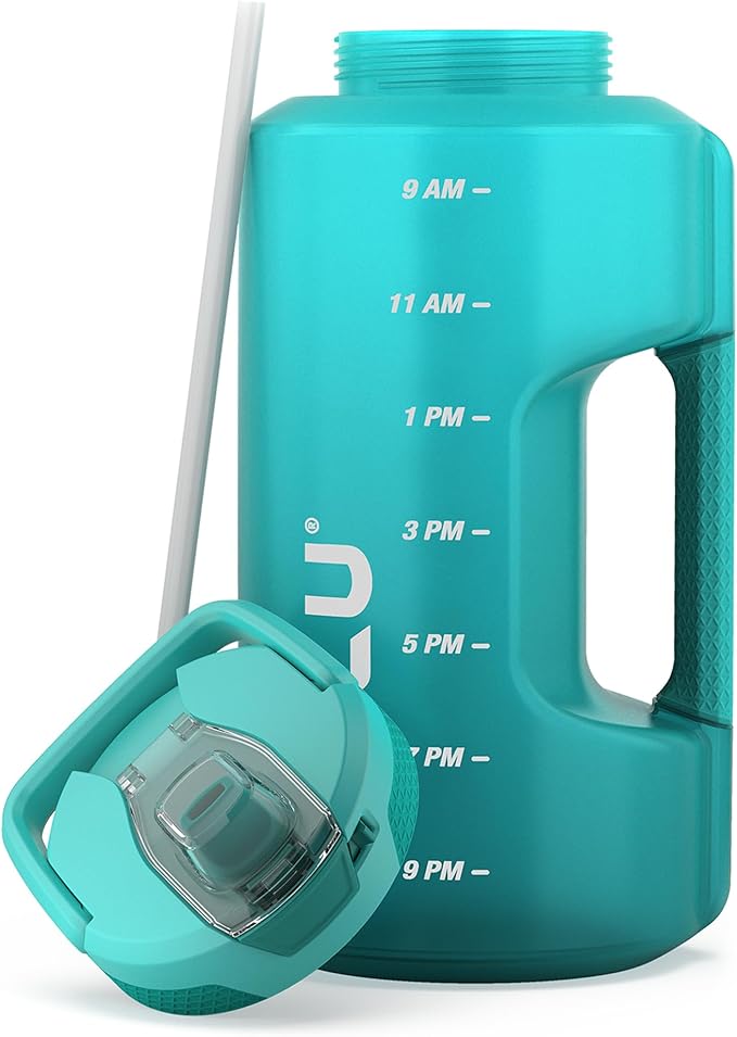 ZULU Goals 128oz Half Gallon Plastic Water Bottle with Straw and Time Marker | Large Reusable Jug with Handle and Leak Proof Lid for All Day Hydration, Gym and Outdoors, Gift Ready, Aquaviva