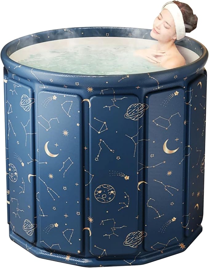 Portable Foldable Hot Cold Bath Tub, Large Portable Hot Cold Bath Tub for Home Outdoors Gyms, Collapsible Soaking Bath Tub for Shower (77Gal) (Blue Planet Insulation Set)