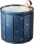 Portable Foldable Hot Cold Bath Tub, Large Portable Hot Cold Bath Tub for Home Outdoors Gyms, Collapsible Soaking Bath Tub for Shower (77Gal) (Blue Planet Insulation Set)