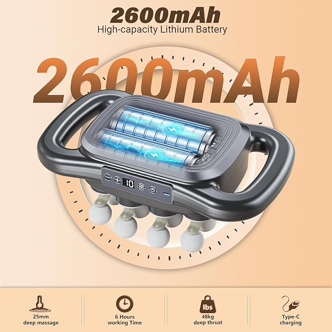 16 Head Massage Gun Deep Tissue, 2026 Upgrade Back Muscle Massager with 9 Modes & 9 Intensities,2600mAh,6H Runtime Quiet Percussion Massager for Legs, Waist, Back Muscle Pain Relief