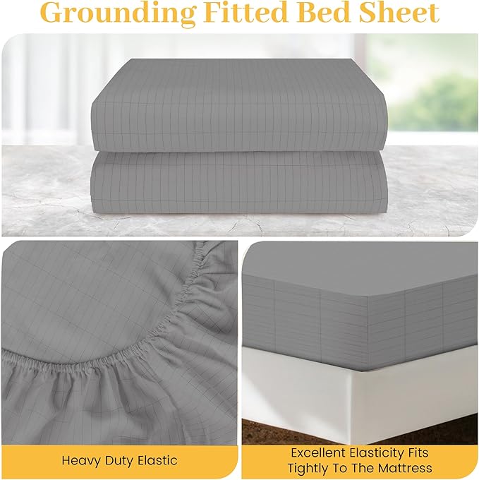 Conductive Grounding Sheet with 15ft Grounding Cord Grounding Fitted Sheet Grounded Mat with 5% Silver + 95% Organic Cotton Fiber for Better Sleep Twin Size (39"x80"x10")