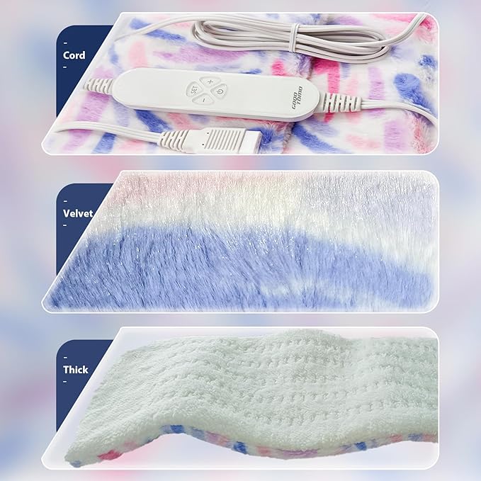 GOQOTOMO Plume Heating Pad for Back Pain Relief- 12" x 24"12 Heat Levels, 8 Timers Stay on, Holiday Gifts for Women, Machine Washable -FWF (Pink)