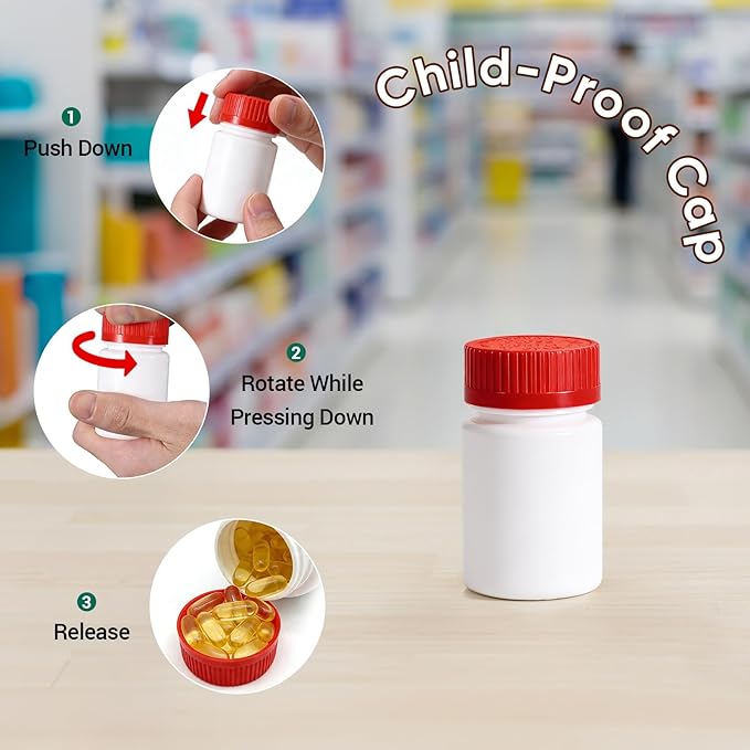 DEMORA Pill Bottle Empty with Child Resistant Cap, Wide Mouth Travel Small Pill Bottle Plastic Medicine Containiers Medicine Organizers for Medications Capsules (5 oz, 8 Pcs)
