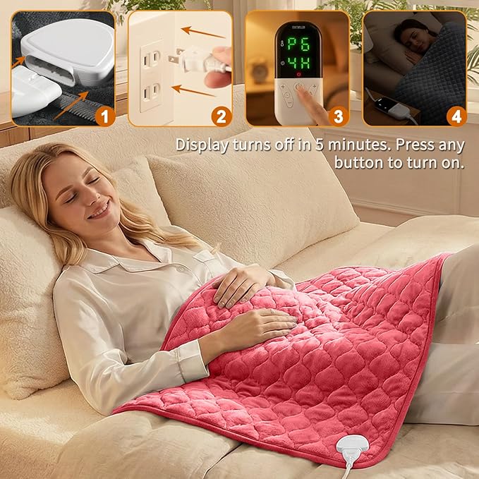 King Size Heating Pad for Back Pain 32"x24" Extra Large Electric Heating Pad for Period Cramps Relief & Body Neck Shoulder Auto Shut Off Heat Pad Temperature Settings Machine Washable Red