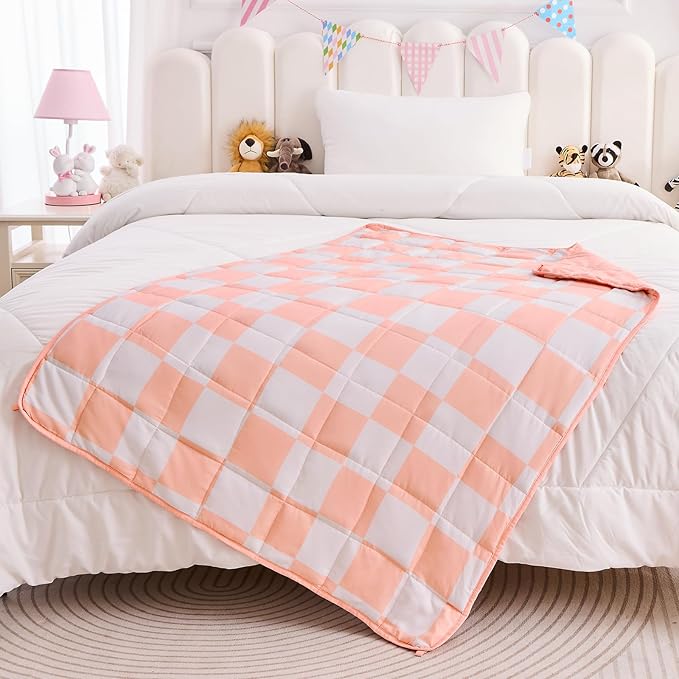 yescool Pink Checkered Weighted Blanket 7 Pounds Plaid Weighted Throw Blanket, Heavy Blanket for Sleeping, Tartan Bed Throw Blanket Gifts for 60-80lbs, 40"x60"