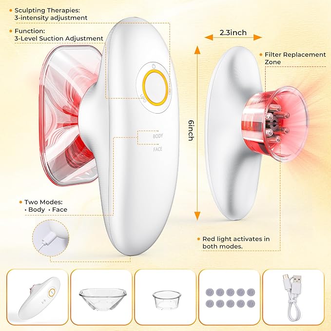 3-in-1 Cellulite Massage - Body Sculpting Machine Home Use Cupping Therapy Tool for Belly, Arms, Legs, Waist - 2 Modes Portable Skin Tightening Device -1Pack