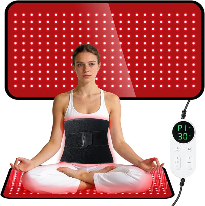 253 LEDs Red Light Therapy Mat for Full Body, 24" x 12" TPU Infrared Light Therapy, 3-in-1 LEDs (660nm & 850nm) Premium Foldable Mat with Timer Controller & Pulse Modes for Home Use, 48W