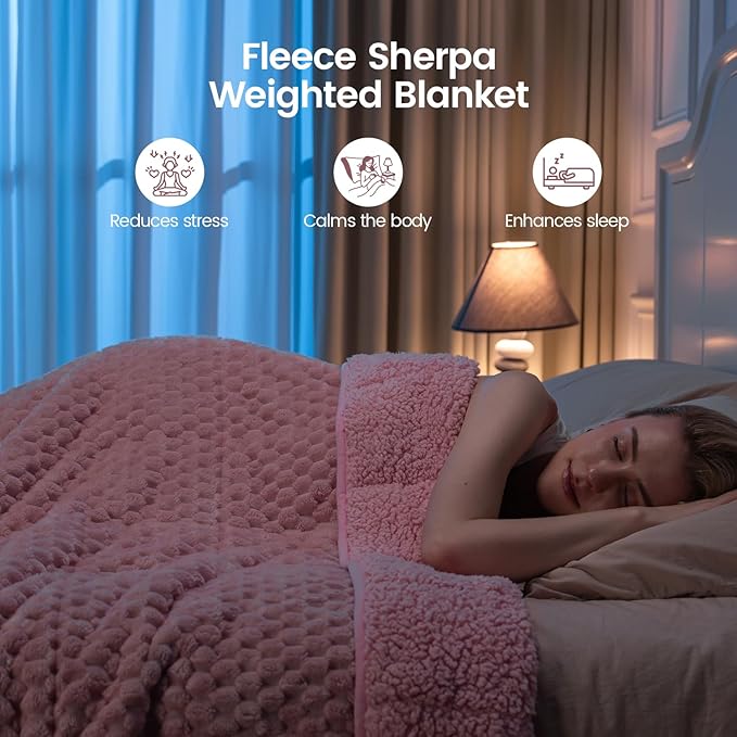 Super Fuzzy Soft Fleece Sherpa Weighted Blanket 20 lbs for Adults, 3D Imitation Turtle Shell Luxury Weighted Throw for Better Sleep, Dual Sided Cozy Heavy Blankets for Couch Bed, Pink, 60" x 80"