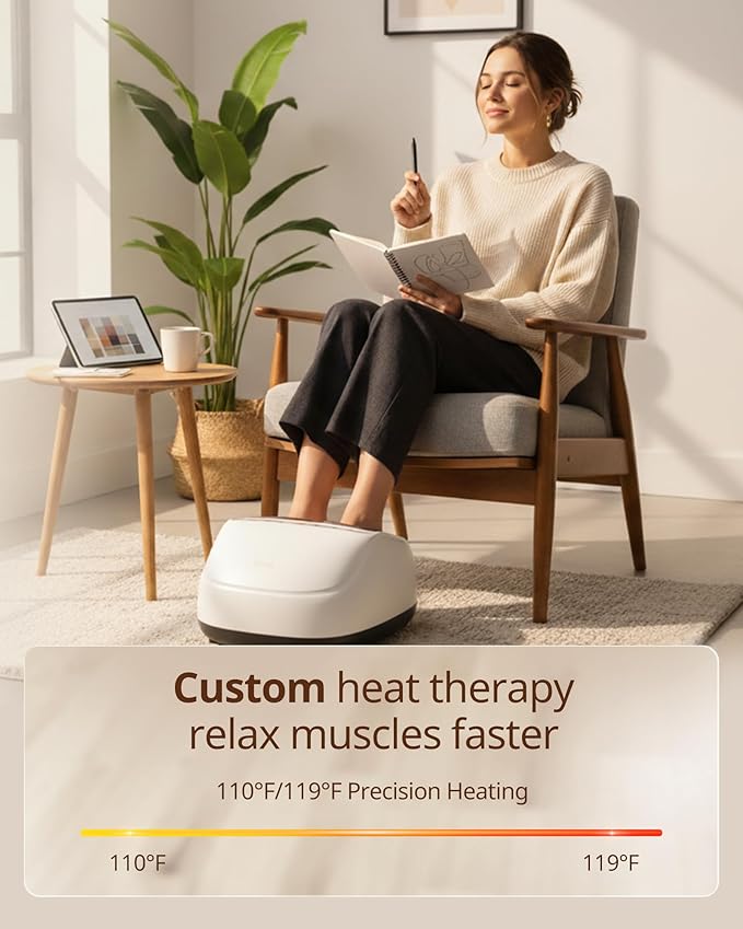 4-in-1 Shiatsu Foot Massager with Heat, Deep Kneading, Air Compression, Vibration, FSA Eligible, HSA Eligible for Neuropathy, Plantar Fasciitis, Pain Relief, Gift for Women & Men Size Up to 14