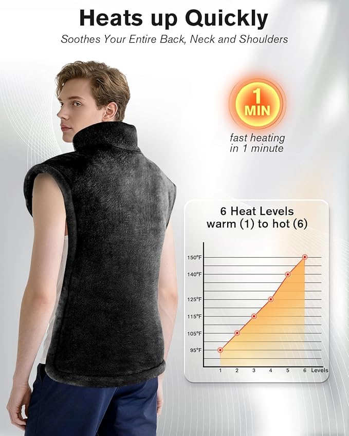 Heating Pad for Back Pain Relief, LANVA Birthday & Mothers Day Gifts for Women Men Mom Dad, Edge Weighted Electric Heat Pad for Neck and Shoulders, 6 Heat Settings, 4 Timer Options, 24"x37", Black