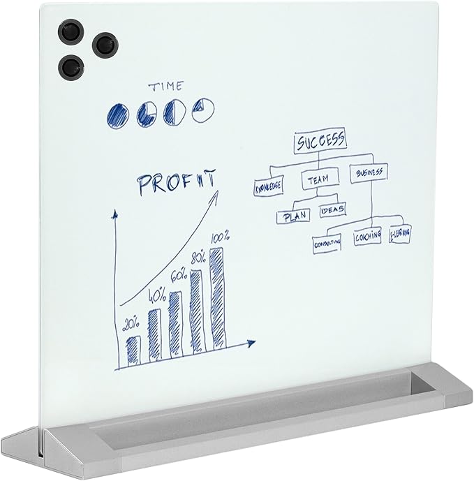 VIVO Freestanding Glass 23 x 19 inch Tabletop Magnetic Dry Erase Board, Portable Privacy Divider, Reversible Double-Sided Whiteboard Panel Partition, Storage Trays, School Home Office, DESK-WB23G