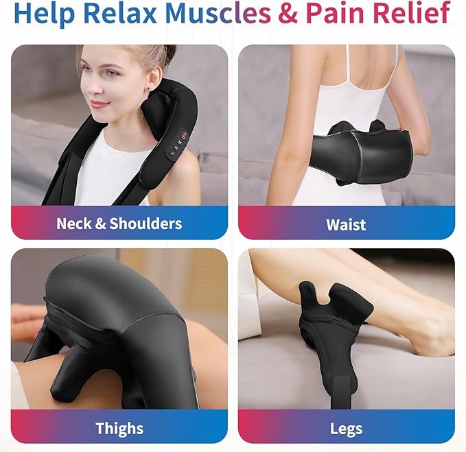 Shiatsu Neck Massager for Pain Relief Deep Tissue, Cordless Shoulder and Back Massager with Heat, Kneading Whole Body Massager Use for Home Office Car, Gifts for Mom Dad Him Her