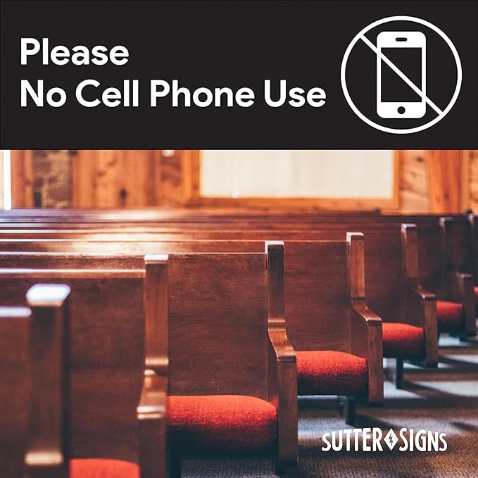 2pcs No Cell Phone Use Sign Stickers | No Phone Zone Sign, Please Silence Your Cell Phone | Signage for Classroom, Appointment Waiting Room, Wedding, Medical Office, Customer Service, Restroom