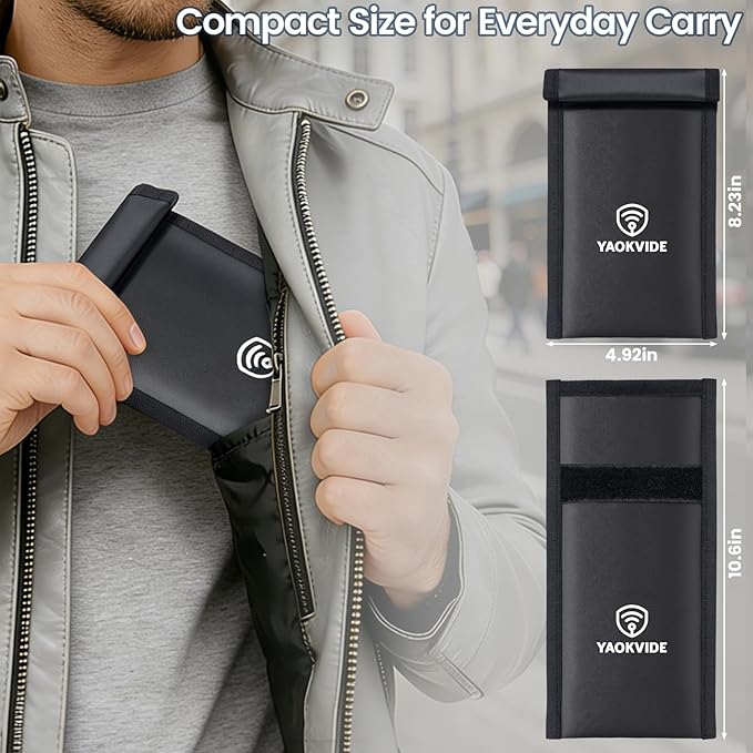 Faraday Bags for Phones & Car Keys – Anti Theft Signal Blocker [5G/WiFi/Bluetooth/GPS], Prevents Keyless Entry Hacking & Tracking, RFID Protection, Fireproof Waterproof Pouch with Detachable Strap