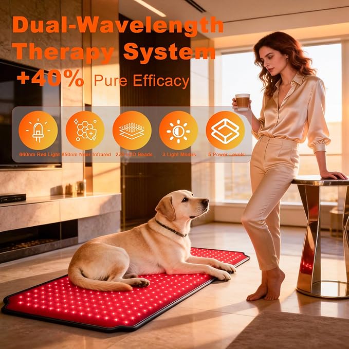 39.4"*18.1" Red Light Therapy Pad for Dogs Body, 480 LEDs Redlight Therapy Wrap with Timer, Heating Mat Products with Band for Back Belly Leg Knee Thigh, Gifts for Men, Women, Pets Dog