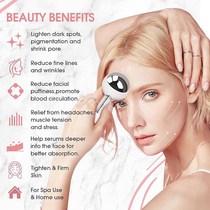 Ice Globes for Facials | Unbreakable Steel Cooling Roller | Cryo Sticks for Face | Massager for Face Neck & Eyes | Skin Care for Dark Circles, Puffiness, (STEEL 360 Rotating) (STELL l360 Rotating)