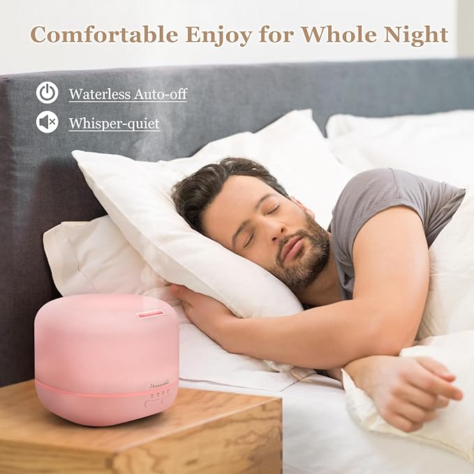 Aromatherapy Essential Oil Diffuser for Room: Air Humidifier Aroma Scent Cool Mist Colorful Lights Cute Small Large Waterless Auto Off Ultrasonic Diffusers for Home Bedroom Pink (300ml)