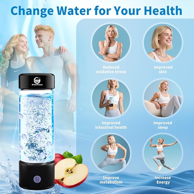 Hydrogen Water Bottle: 4500+ PPB Molecular Hydrogen Infusion - SPE/PEM Technology, 15OZ Hydrogen Water Bottle Glass Portable Rechargeable, Sports,Gym, Outdoor Travel
