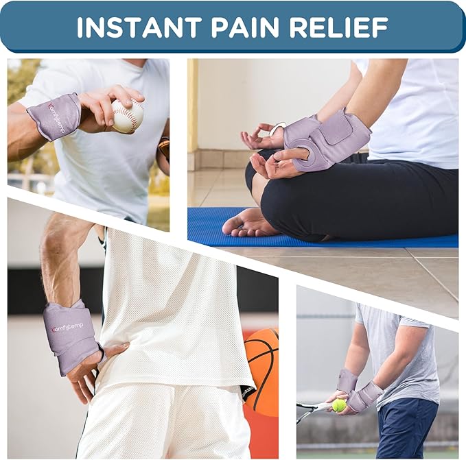 Comfytemp Wrist Ice Pack Wrap for Carpal Tunnel Relief, 2 Gel Packs, Hot Cold Compression Brace for Hand Injuries Reusable, Tendonitis, Men Women Recovery Item (Purple)