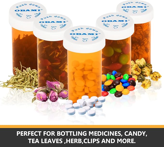 Plastic Medicine Pill Bottles with Child Resistant Caps - Push Down and Turn - Prescription Vial, Medicine Container, Pill Cases Dispenser Organizers (12pcs, 6 Dram)
