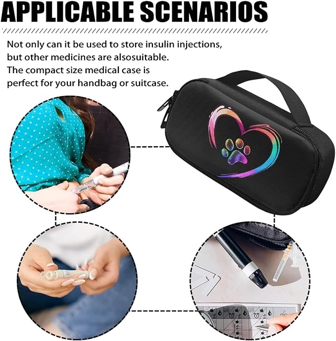 Love Paws Insulated Medicine Carrying Case for Diabetic Testing Kit Glucose Meter Storage Case Insulin Storage Bag for Insulin Pens Glucose Meters Medication