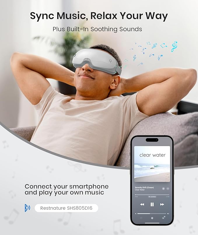 Eye Massager, Valentines Day Gifts for Women Eye Massager with Heat & Bluetooth Music Birthday Gifts Headache Dry Eye Relief and Improve Sleep Gift for Women/Men/Graduation,White