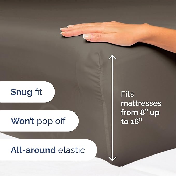 Queen Size 4-Piece Sheet Set - Extra Soft, Breathable & Cooling - Hotel Luxury Durable Bed Sheets - Deep Pockets, Easy-Fit & Wrinkle-Free - Taupe Brown Oeko-Tex