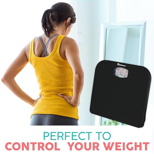 Adamson A21 Analog Scales for Body Weight - Up to 300 LB - New - Anti-Skid Rubber Surface - Large Numbers - Analog Bathroom Scale - Affordable - Durable with 20-Year Assurance - Full Black