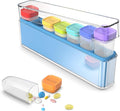 Weekly Pill Organizer 1 Time a Day, HIONXMGA Portable Detachable Travel Pill Box 7 Day, Large Once Daily Pill Holder Case, Color-Coded Dispenser for Vitamin Medicine Supplement Fish Oil, Blue