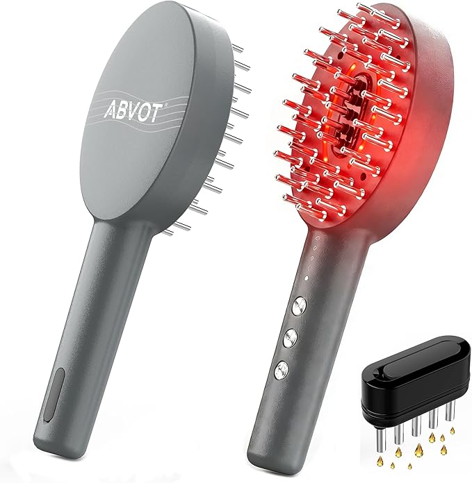 3-in-1 Electric Scalp Massager Brush, Vibrating Scalp Massager Comb with Hair Oil Applicator for Scalp/Face/Body Relaxation, Portable Massager Tool for Home & Travel, Gift for Men & Women(Grey)