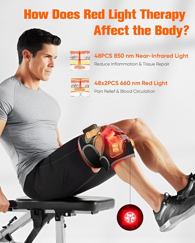 CRAZYTECH 3D Red Light Therapy for Knee, FSA Eligible HSA 5000mAh Cordless Knee Massager with 4 Vibration Areas, Infrared Heating Pad Wrap Device for Knee Elbow Shoulder, 660nm 850nm